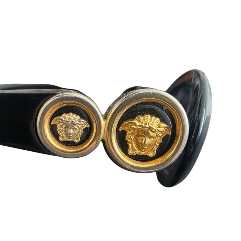 Vintage Rare 1990s Gianni Versace Gold Medusa Black Oval Sunglasses - Picture 9 of 12